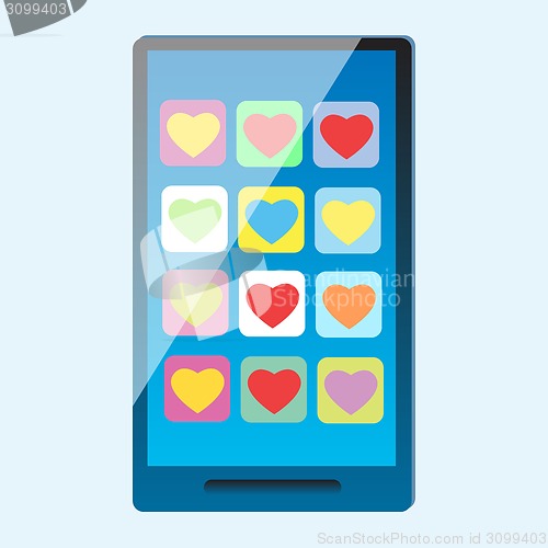 Image of Smartphone with multi-colored hearts on the screen