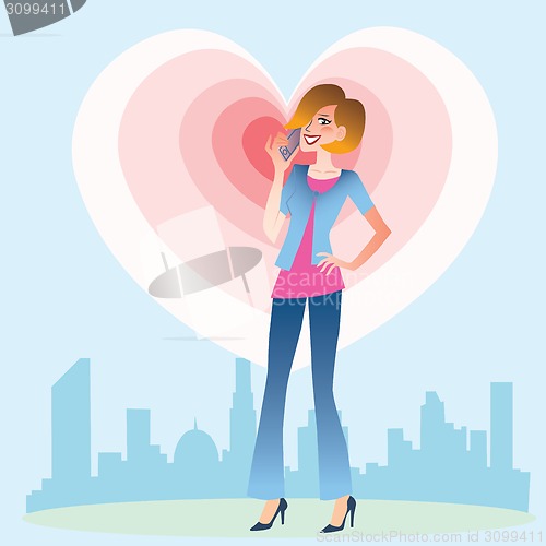 Image of Young woman talking on the phone heart