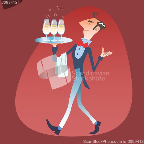 Image of The waiter brings a glass