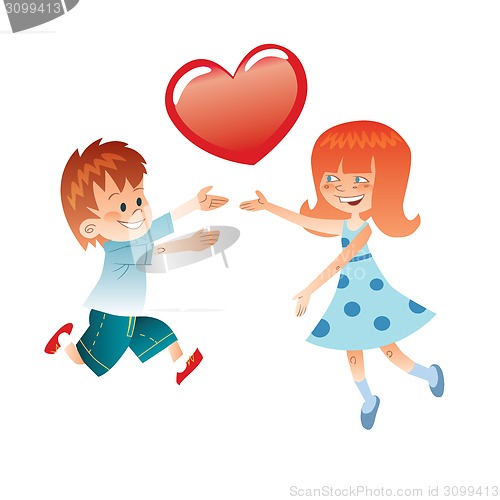 Image of Love the boy and girl with a red heart