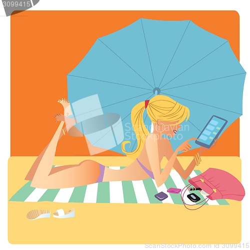 Image of Girl in bikini on beach Mat deals on smartphone