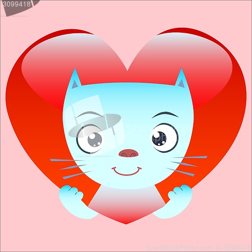 Image of Cute cat Peeps from red heart
