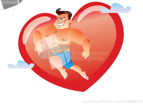 Image of Macho bare-chested on the background red heart
