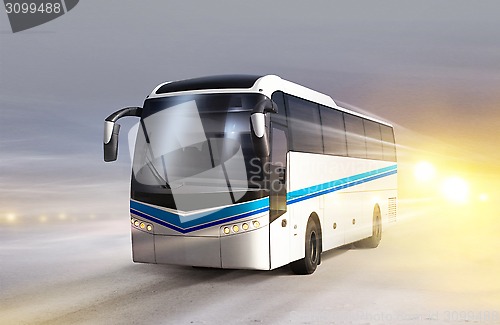 Image of white bus on ice road