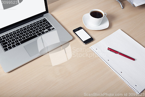 Image of Desk Laptop Mobile Phone