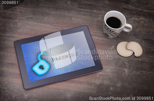 Image of Tablet on a desk, concept of data protection