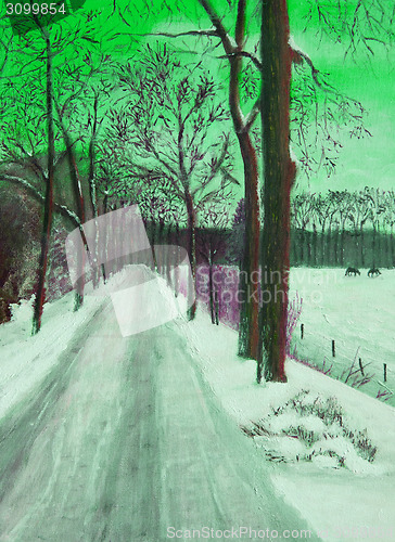 Image of Oil painting of a winter landscape