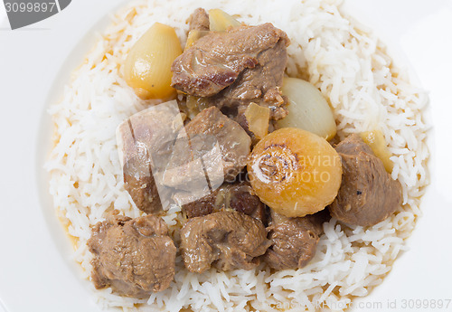 Image of Lamb fricassee with rice from above