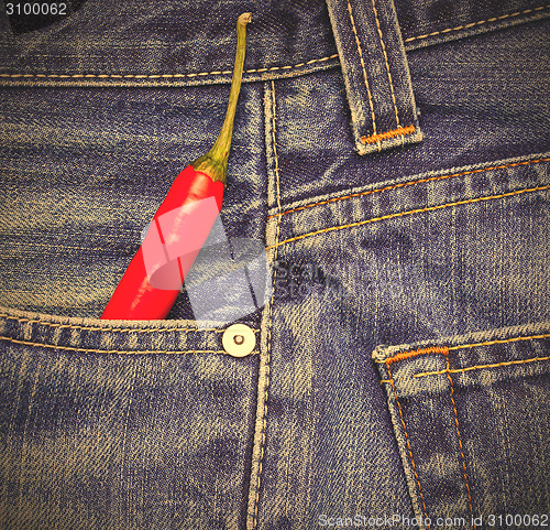 Image of chili peppers in a jeans pocket