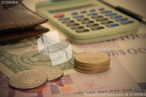 Image of coins, purse and calculator