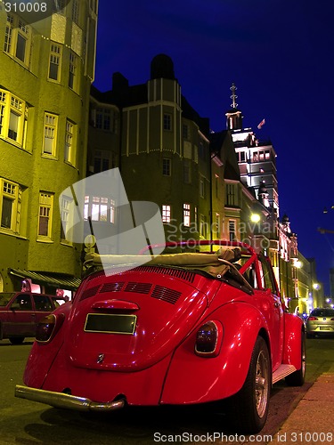 Image of Red Car on Night Street