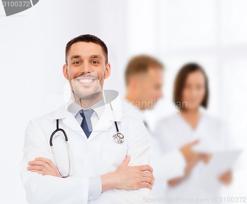 Image of smiling male doctor with stethoscope