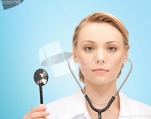 Image of young female doctor with stethoscope