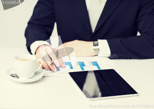 Image of man with tablet pc and cup of coffee