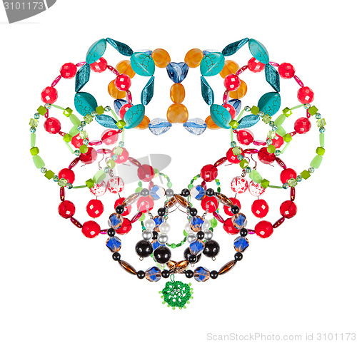 Image of Set of bracelets have been laid out in a heart-shaped. collage