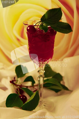 Image of cherry and glass of wine