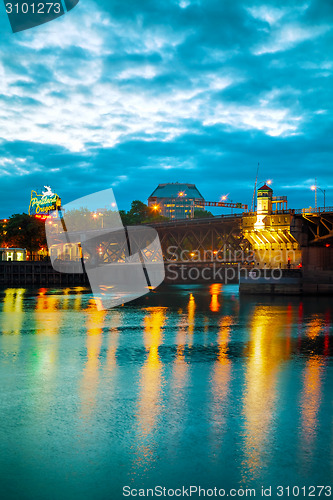 Image of Downtown Portland cityscape at the night time