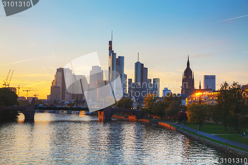 Image of Frankfurt am Main cityscape at sunset