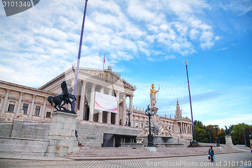 Image of Austrian parliament building (Hohes Haus) in Vienna early in the