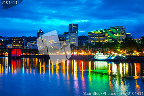 Image of Downtown Portland cityscape at the night time