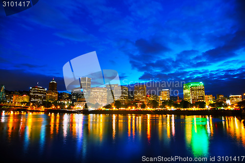 Image of Downtown Portland cityscape at the night time