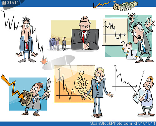 Image of business cartoon crisis concepts set