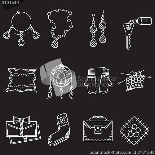 Image of White line vector icons for handmade items