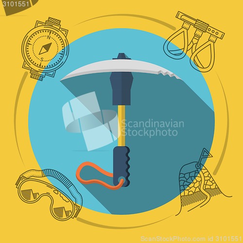 Image of Flat design vector illustration for rock climbing. Ice axe