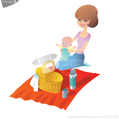 Image of mother with baby on a picnic