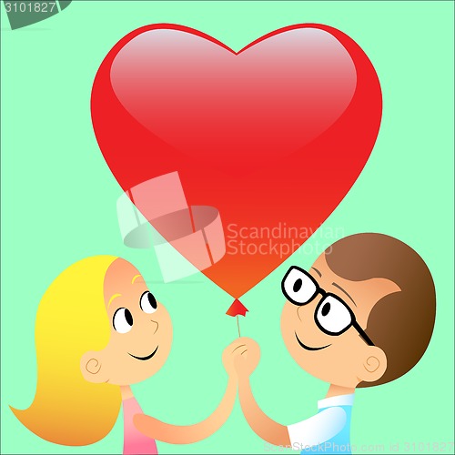 Image of boy girl ball red heart