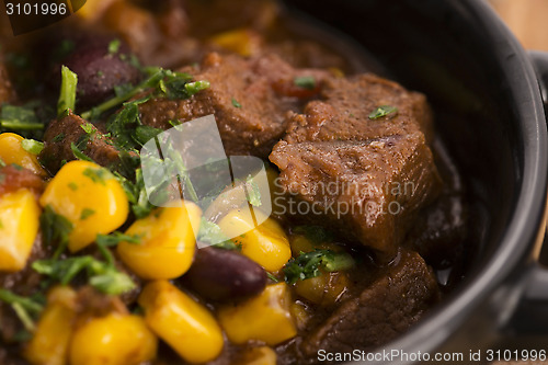 Image of Tasty winter traditional hot pot stew with meat and vegetables 