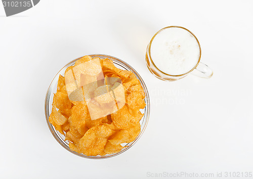 Image of Potato chips with beer glass