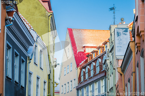 Image of Narrow street in the Old Town of Tallinn with colorful facades