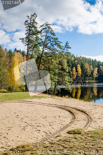 Image of Beautiful autumn landscape with forest Lake  
