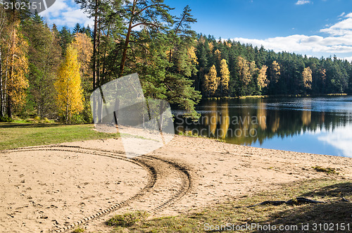 Image of Beautiful autumn landscape with forest Lake  