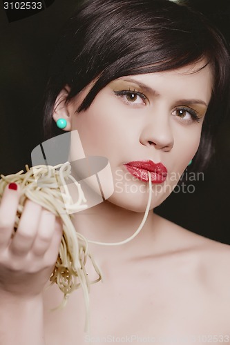 Image of woman with spaghetti