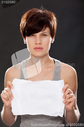 Image of business woman holding a banner 