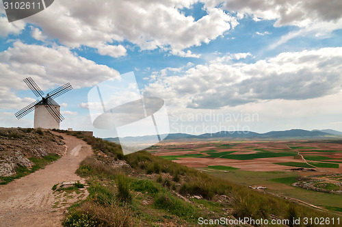 Image of View of windmill in Consuegra, Spain