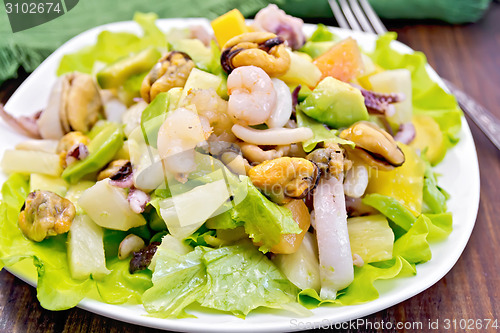 Image of Salad seafood and avocado on board