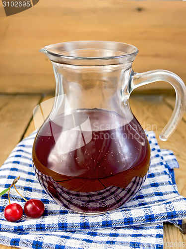 Image of Compote cherry in glass jar on board