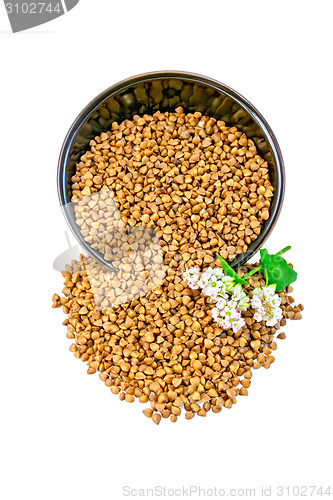 Image of Buckwheat in brown bowl with flower