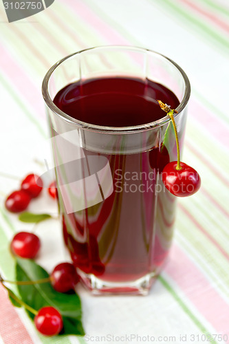 Image of Compote cherry in glassful on tablecloth