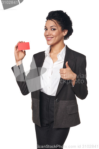 Image of Business woman showing blank credit card