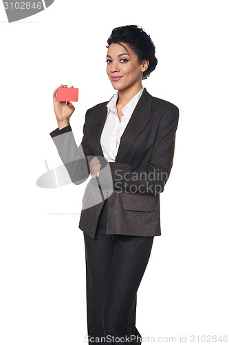 Image of Business woman showing blank credit card