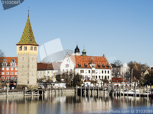 Image of Lindau harbor with buildings