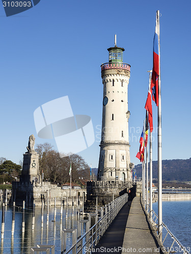Image of lighthouse constance and flags