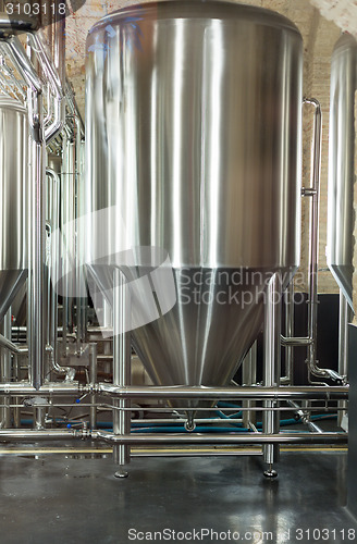 Image of Stainless steel tank at the brewery.