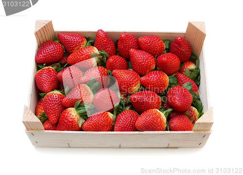 Image of Strawberries with a wooden box.