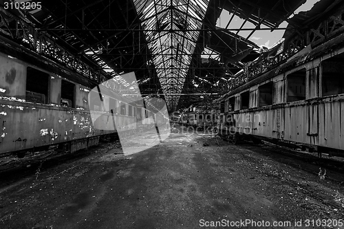 Image of Cargo trains in old train depot