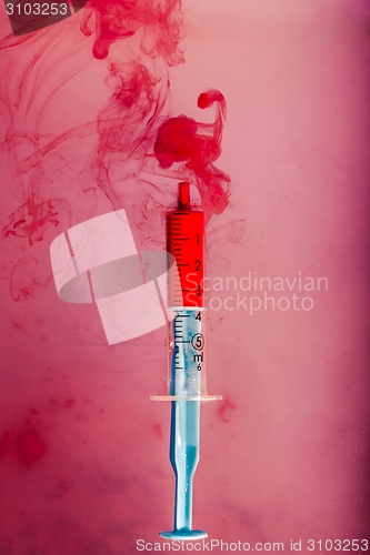 Image of Syringe with red blood 